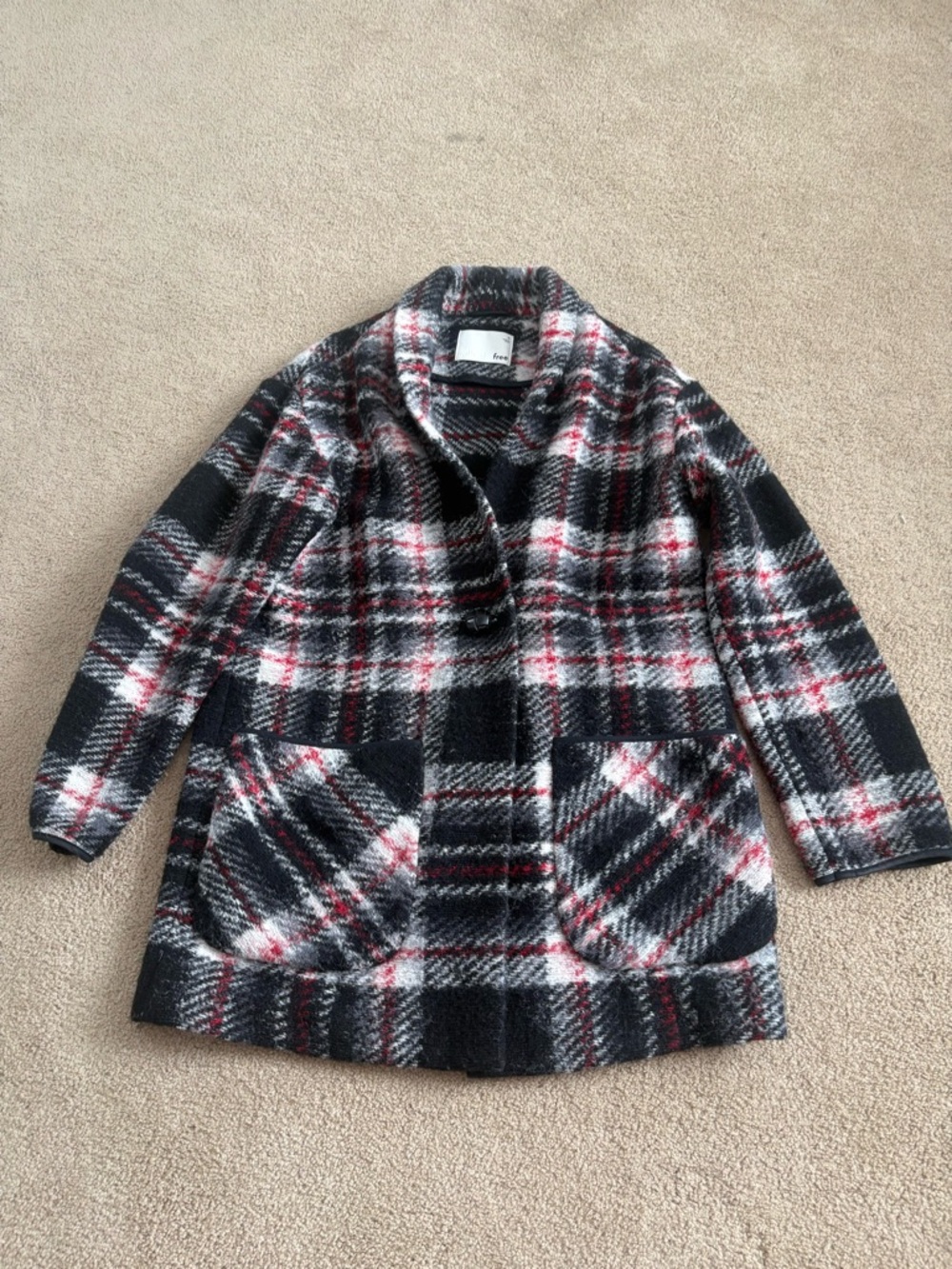 Wilfred Plaid Pea Coat in Black, White & Red